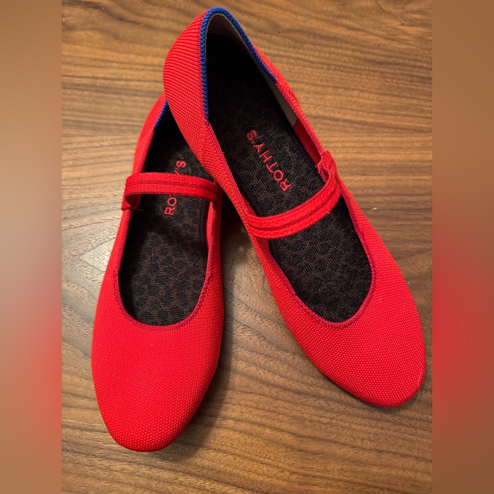 Rothy’s The Square Mary Jane Flat in Flame, size 11.5